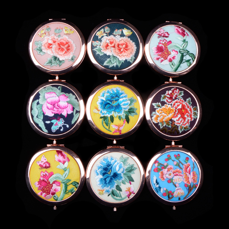 薛城化妆随身镜精品出国送礼刺绣中国风古风摄影 手绣镜子